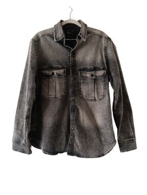 Zara Man Acid Wash Denim Relaxed Fit Overshirt Grey/Black Size M